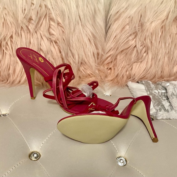 NEW RARE Colin Stuart Faux Suede Ankle Wrap Fuchsia Heeled Sandals Size 10B - Picture 4 of 16